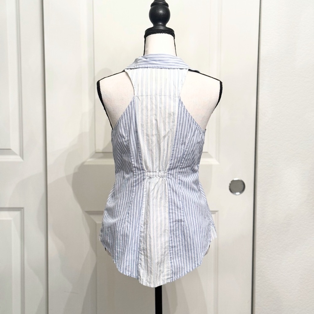 Maeve Blue, White Pinstriped Sleeveless Button-Down Top Blouse w/Collar, 0 - Picture 2 of 8